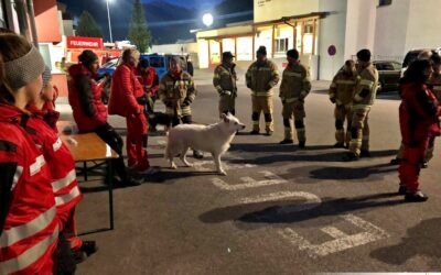 Suchhundeübung mit dem Roten Kreuz